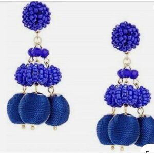 Lilly Pulitzer Copa Salsa Clip On Earrings Blue Goldtone Bead Dangle 2.5" NEW